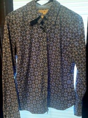 tommy hilfiger blouse stretch large blues very nice 97 cotton/3 spandex collared